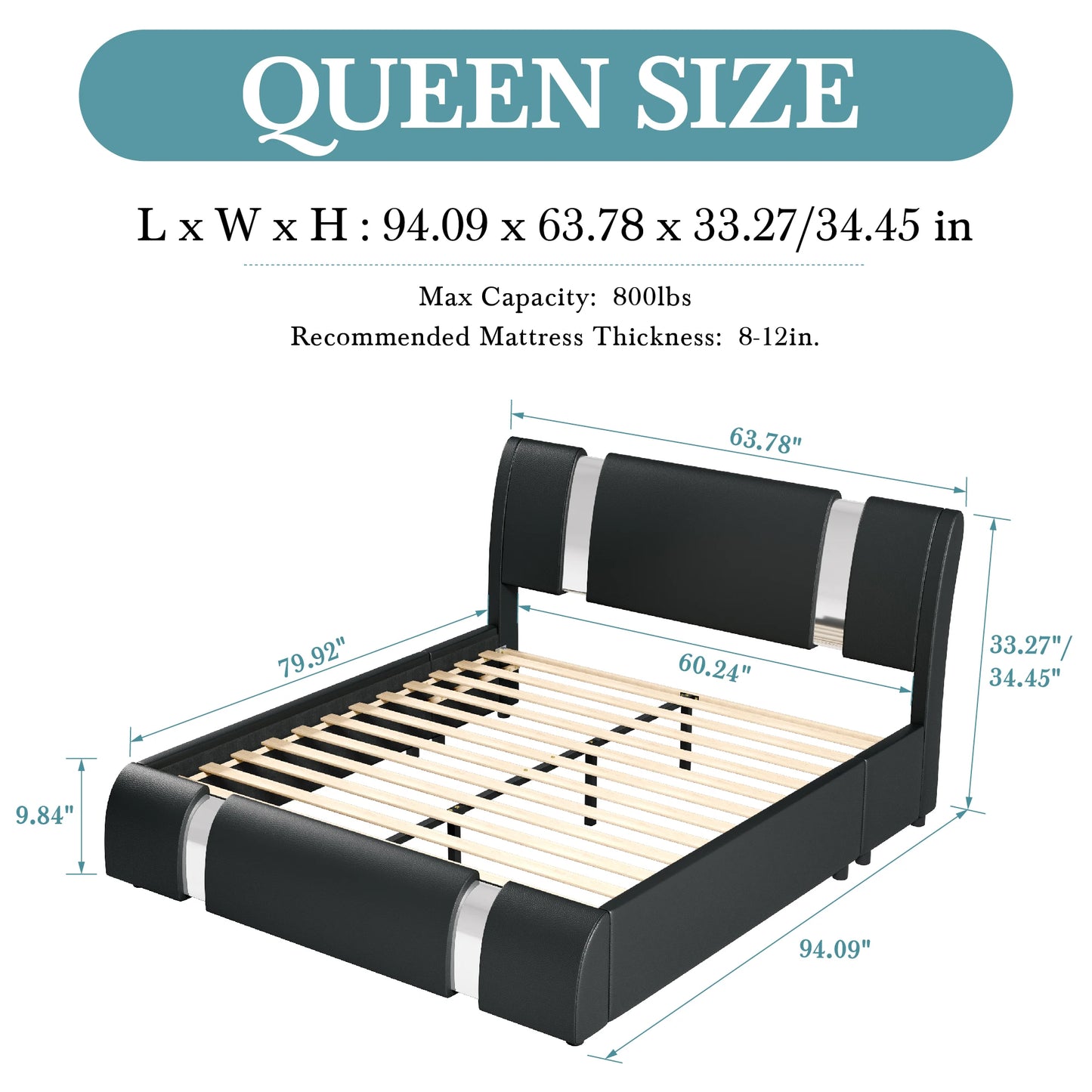Queen Modern Faux Leather Adjustable Bed Frame