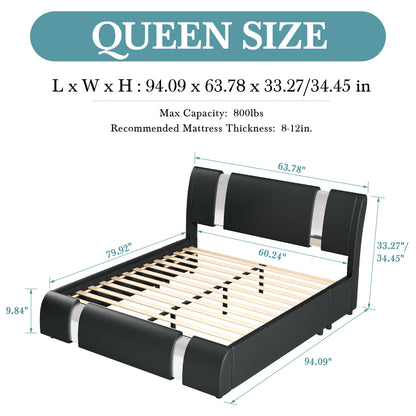 Queen Modern Faux Leather Adjustable Bed Frame