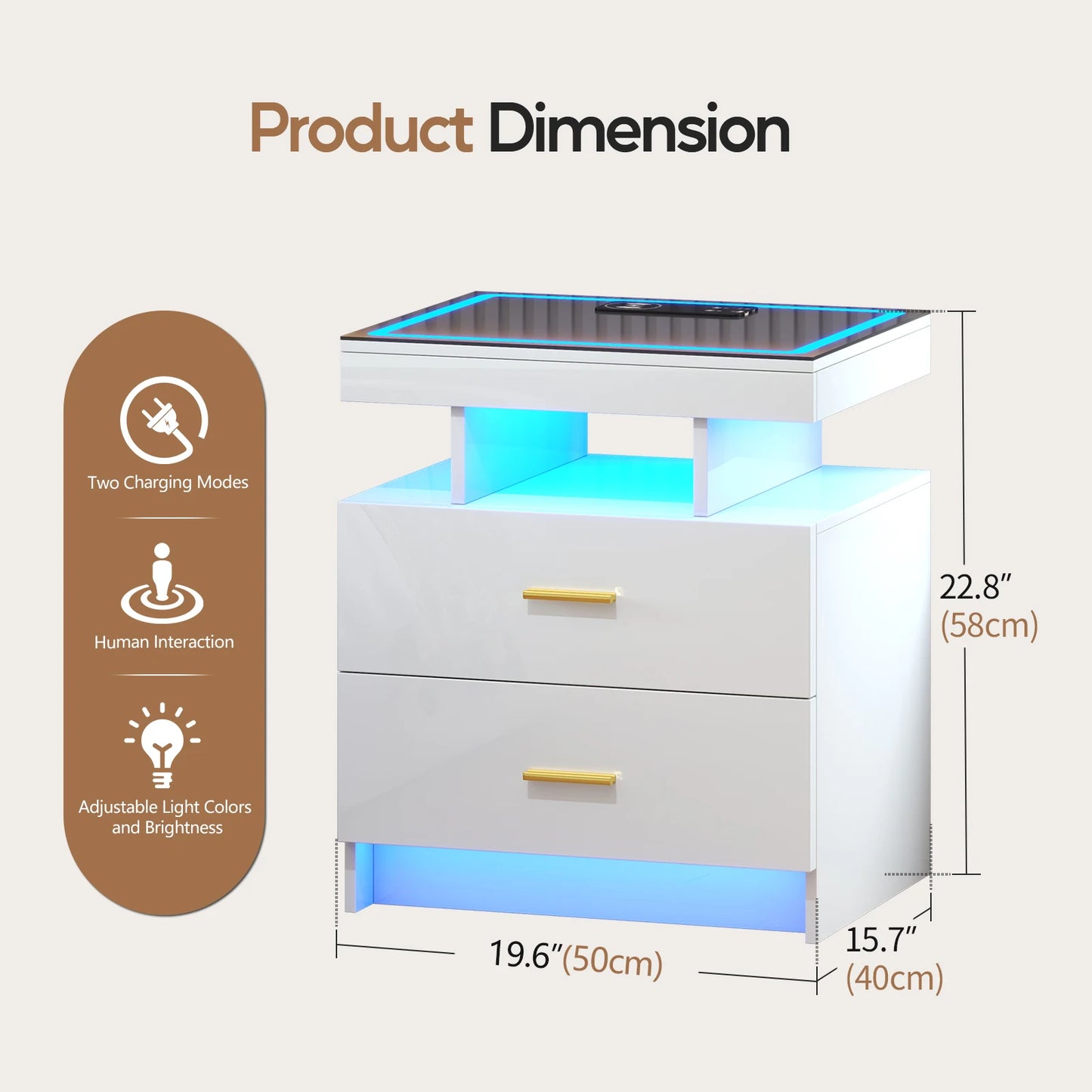 Motion LED Nightstand with Wireless Charging Station