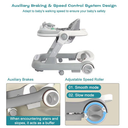 2-in-1 Baby Walker W/ Anti-Roll Design 6-18 Months