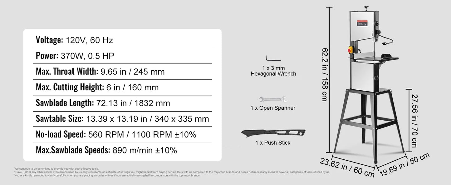 10/14Inch Band Saw 2-Speed Continuously Viable Benchtop Bandsaw