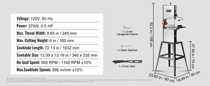 10/14Inch Band Saw 2-Speed Continuously Viable Benchtop Bandsaw