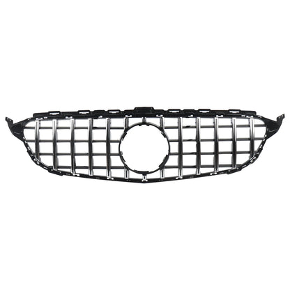Chrome + Black Front Grille For Mercedes-Benz W205 C250 C300 2015-2018