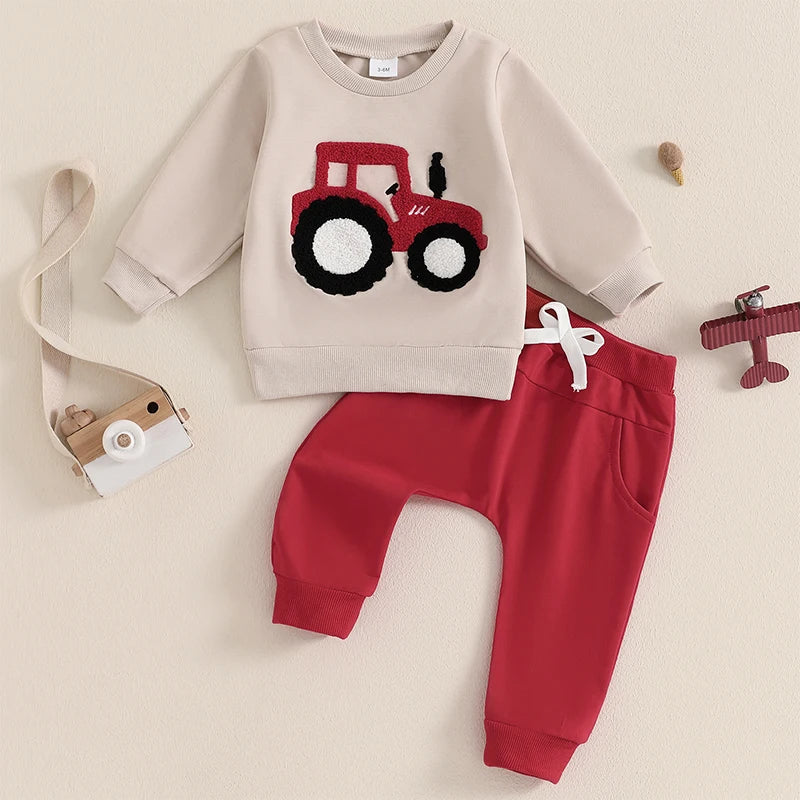 2Pc Embroidered Tractor Cozy Set 3M-3T