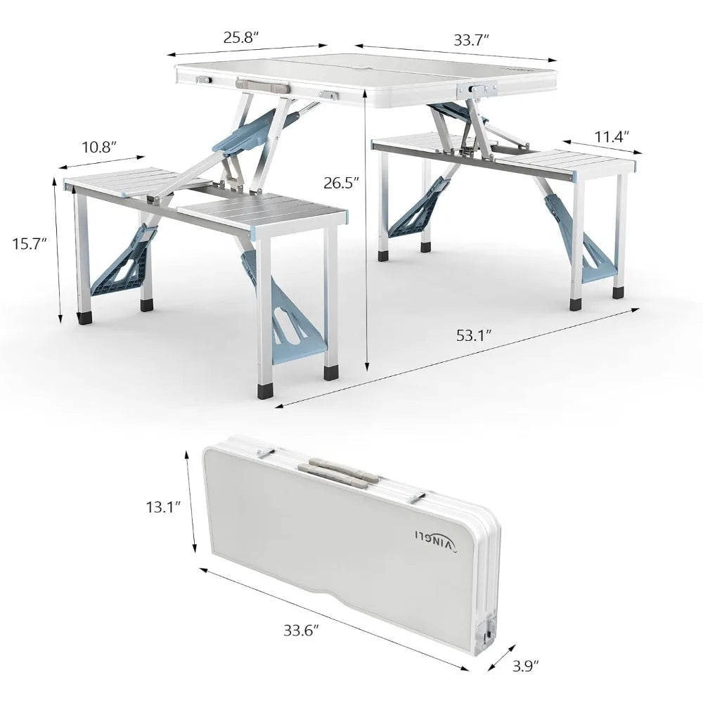 Foldable Picnic Table W/ Seats+Umbrella