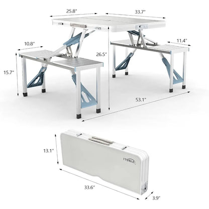 Foldable Picnic Table W/ Seats+Umbrella