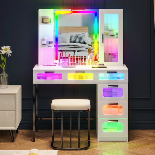 Vanity with RGB Lights and 6 Drawers