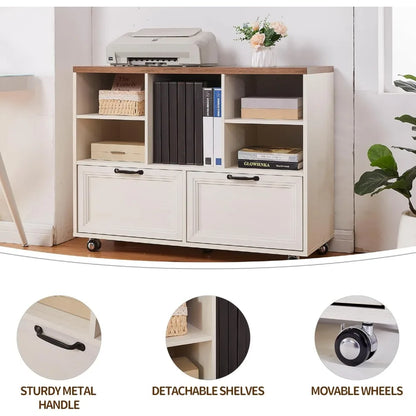 "60" L-Shaped Farmhouse Desk & 40" Mobile File Cabinet Set