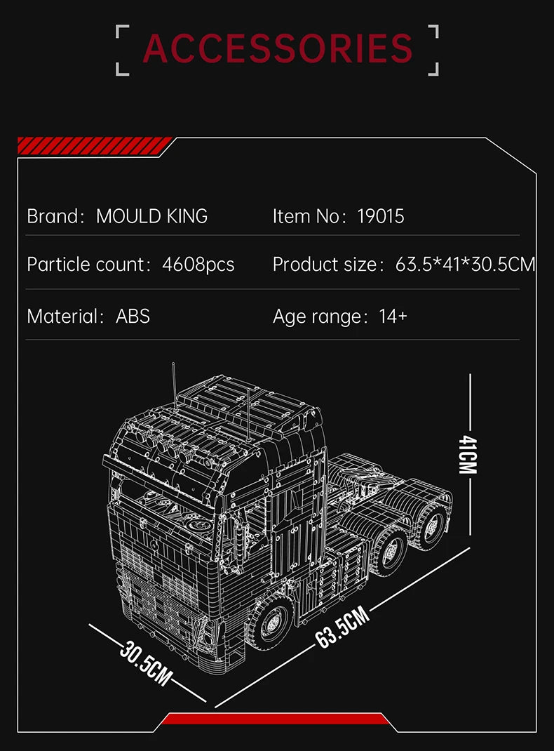 Mould King 19015 Remote Control FH16 Pneumatic Tractor Model Assembly