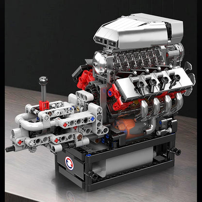 Mould King 10225 Motorized V8 Car Engine Building Block Assembly