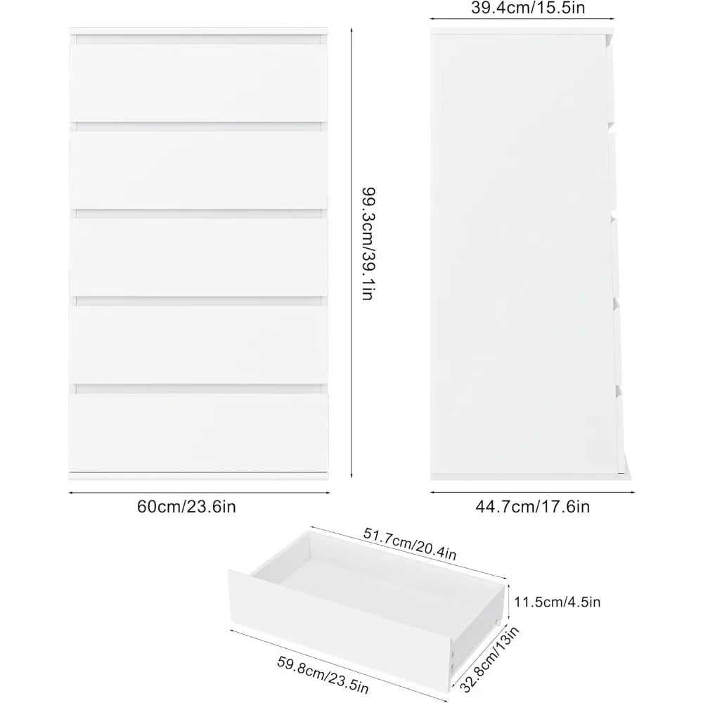 White 5 Drawer Dresser