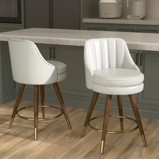 Set of 2 24" White Leather Bar Stool