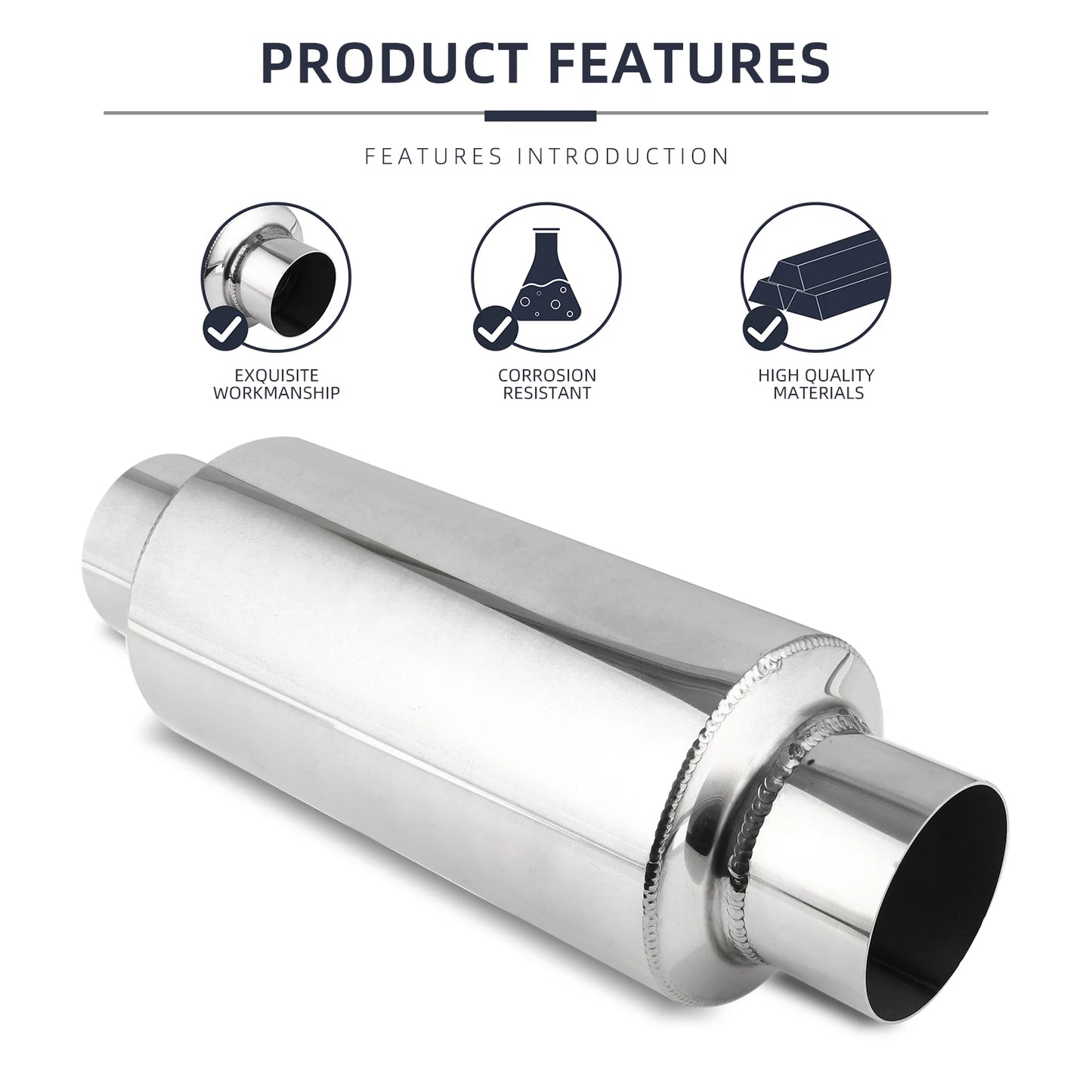 2.5"/3'' Stainless Steel Muffler Length 12" For Ford