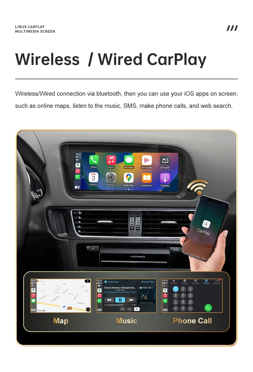 12.3' Wireless CarPlay For Audi A4 2009-20012