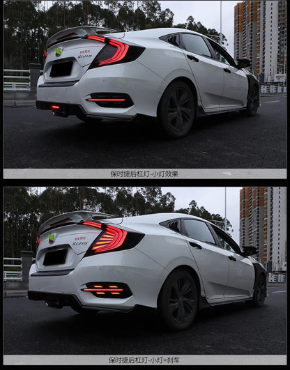 Carbon Fiber Rear Bumper Fog Lights For Honda Civic 10th Gen 2016-2020