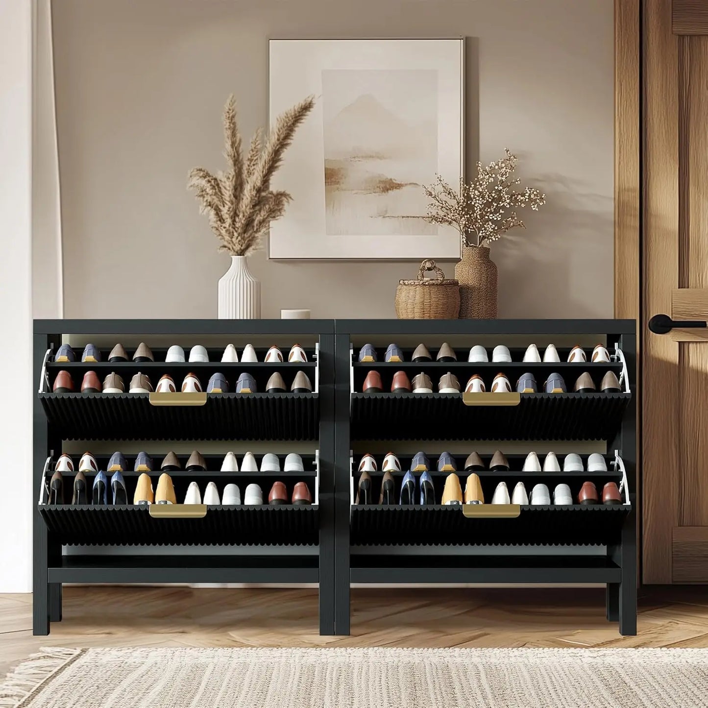 2-Tier Flip-Top Shoe Cabinet