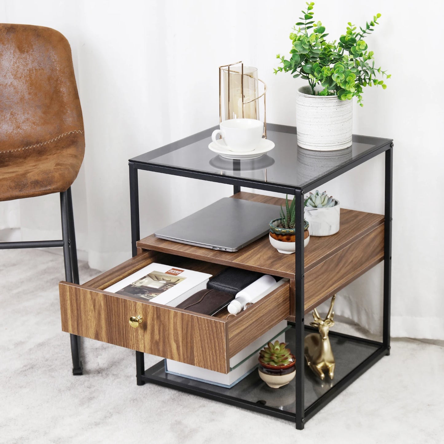 Tempered Glass Nightstand Table