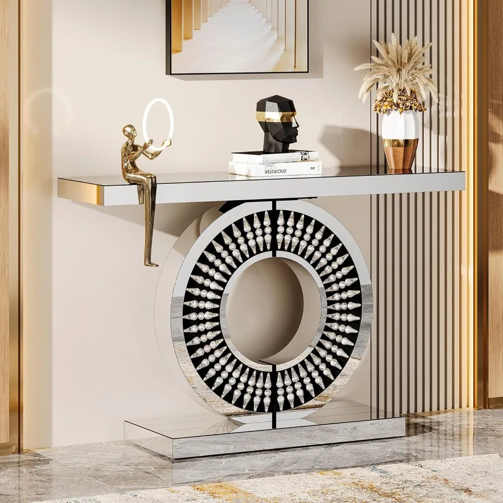 Mirror Console Table with Crystal-encrusted Base