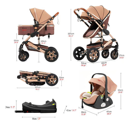3 in 1 Baby Stroller, Carriage with Isofix Base