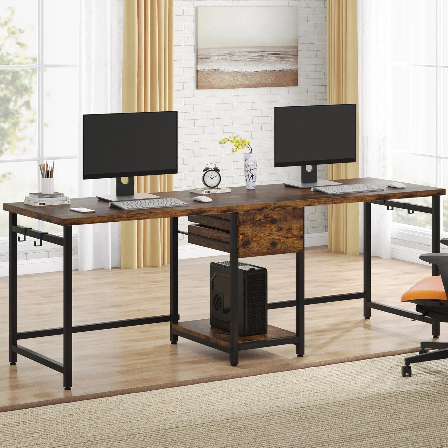 Two Person Desk with 2 Drawers