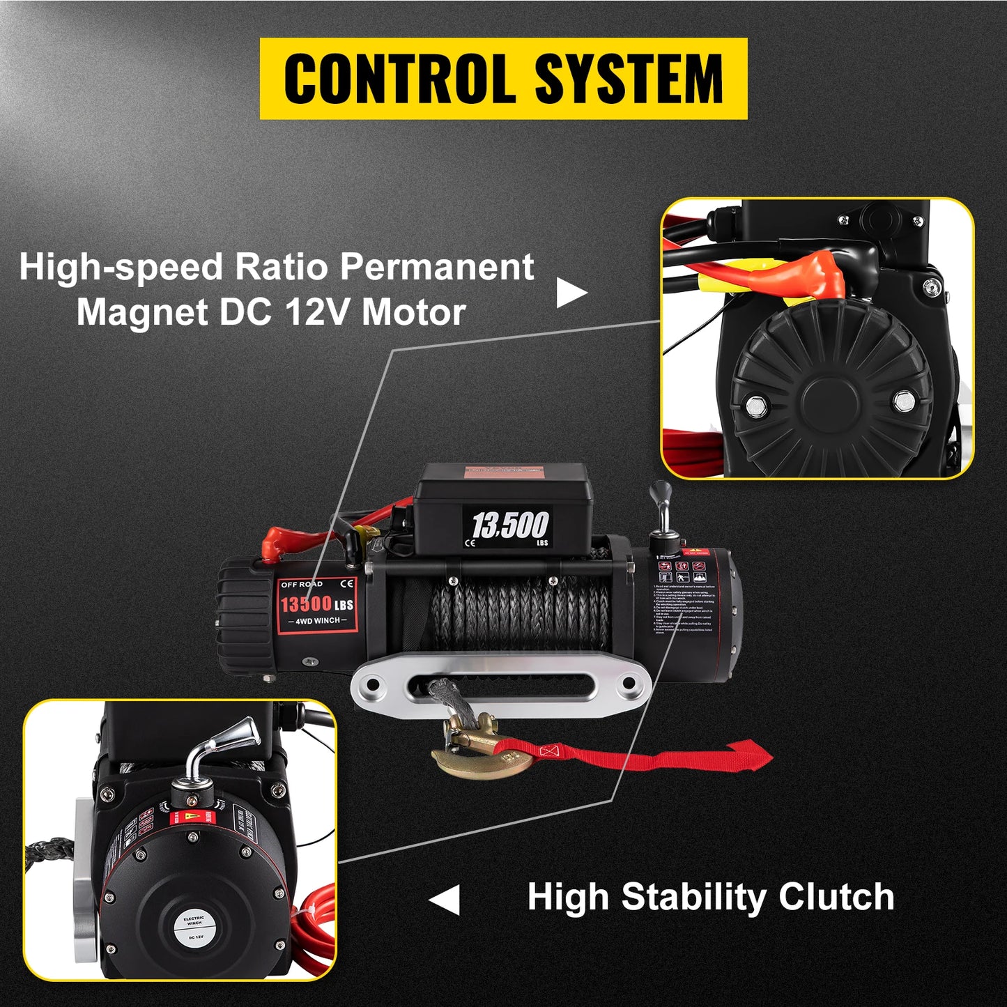 VEVOR 12V 13500 LBS Electric Winch 27M/92FT Synthetic Tow Rope Lifting Treuils Hoist for 4X4 Car Trailer ATV Truck Off Road Boat