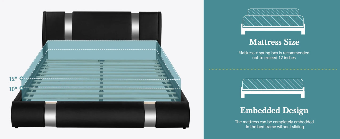 Queen Modern Faux Leather Adjustable Bed Frame