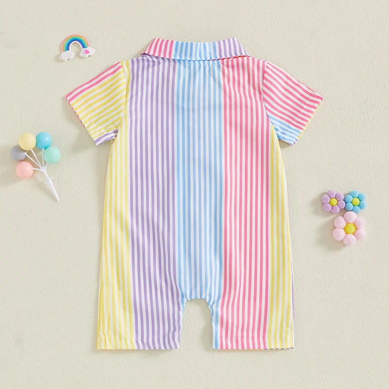 1Pc Colorful Striped Buttoned Jumpsuit 0-12M