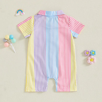 1Pc Colorful Striped Buttoned Jumpsuit 0-12M