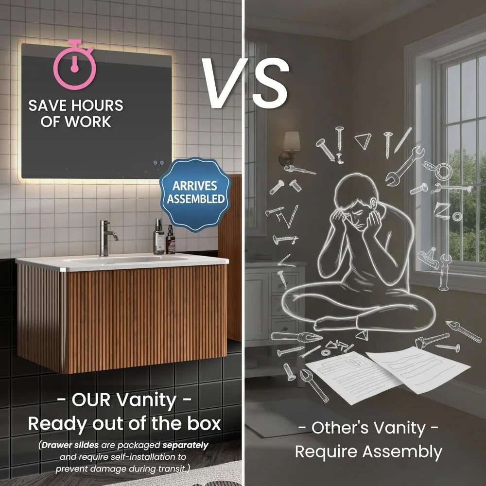 30" Modern Floating Vanity W/ Push Drawer