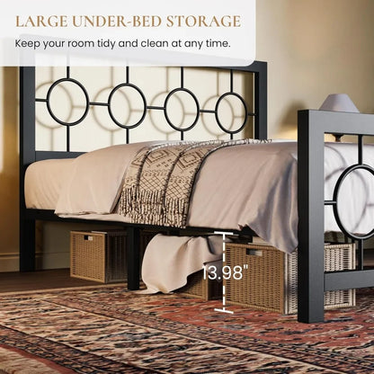 Vintage Circular Design Bed Frame with Headboard and Footboard