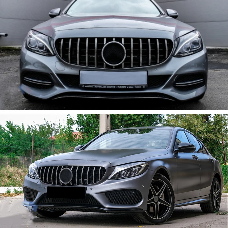 Chrome + Black Front Grille For Mercedes-Benz W205 C250 C300 2015-2018