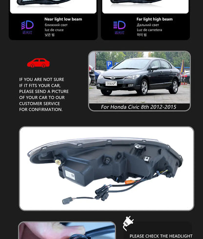 LED Projector Headlights For Honda Civic 8th FD2 2012-2015
