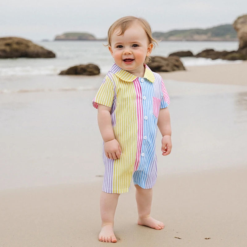 1Pc Colorful Striped Buttoned Jumpsuit 0-12M