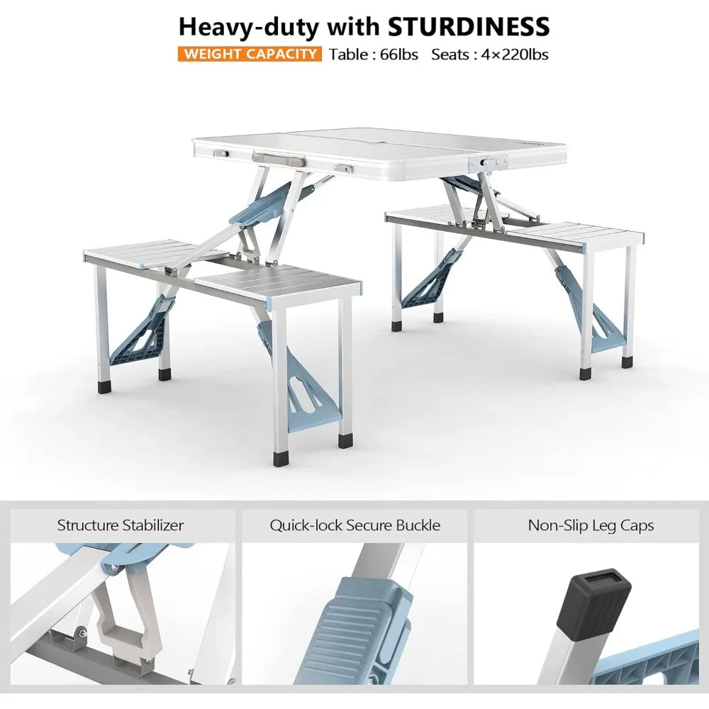 Foldable Picnic Table W/ Seats+Umbrella