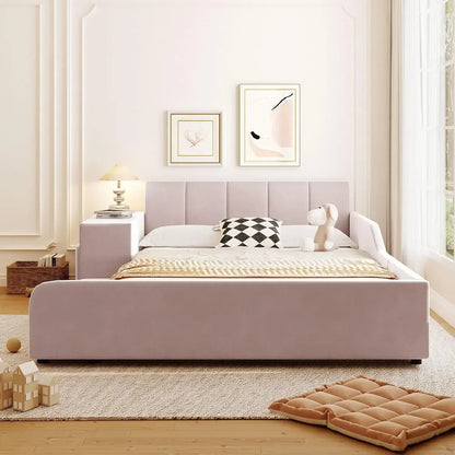 Velvet Upholstered Grounded Platform Bed