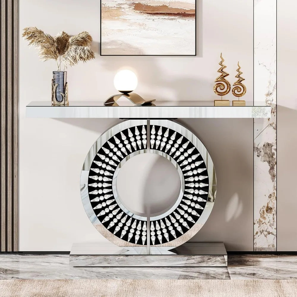 Mirror Console Table with Crystal-encrusted Base