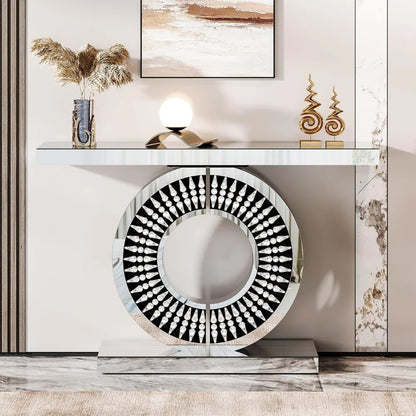Mirror Console Table with Crystal-encrusted Base