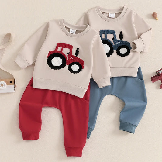 2Pc Embroidered Tractor Cozy Set 3M-3T