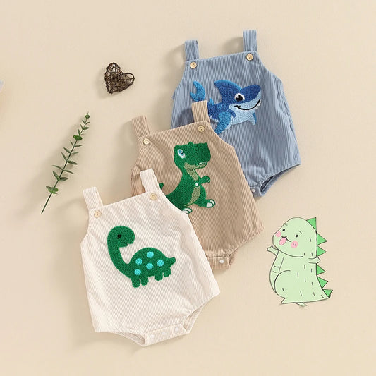 1Pc Dinosaur/Shark Embroidery Onsie Overalls