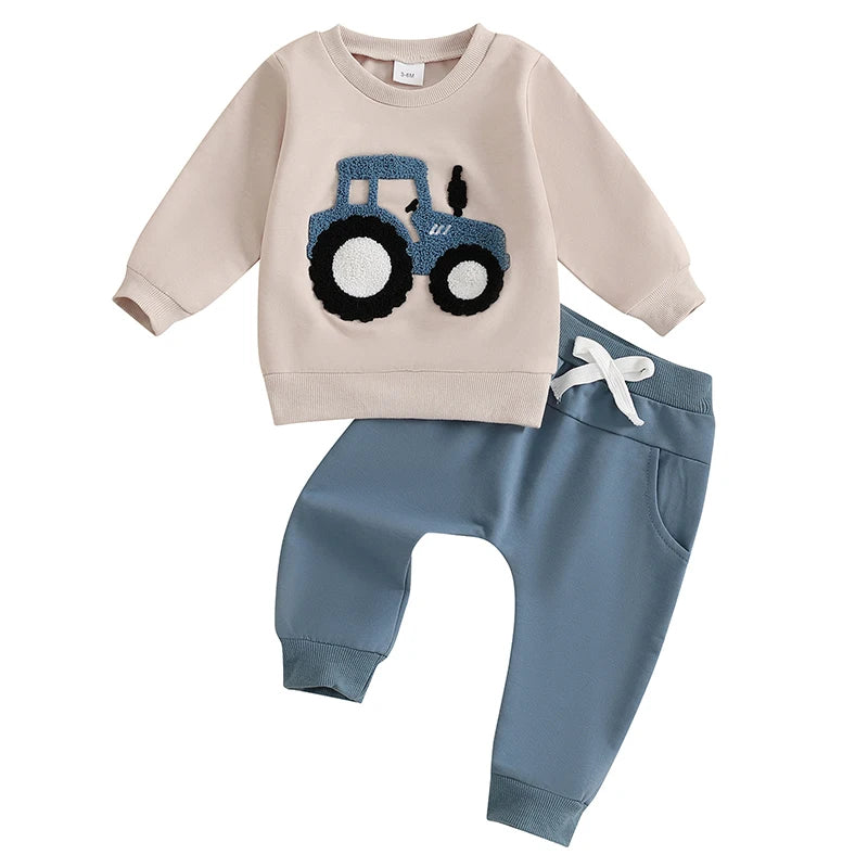 2Pc Embroidered Tractor Cozy Set 3M-3T