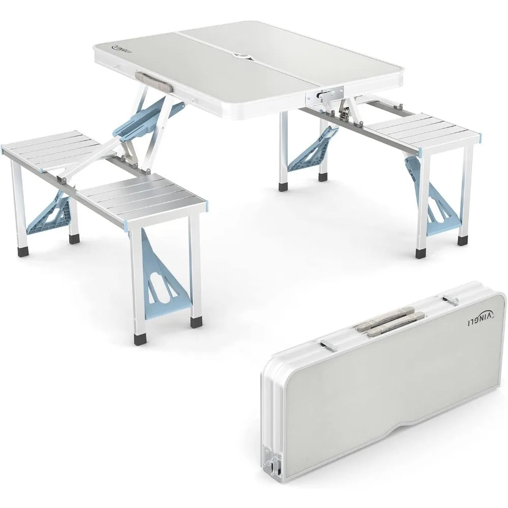 Foldable Picnic Table W/ Seats+Umbrella