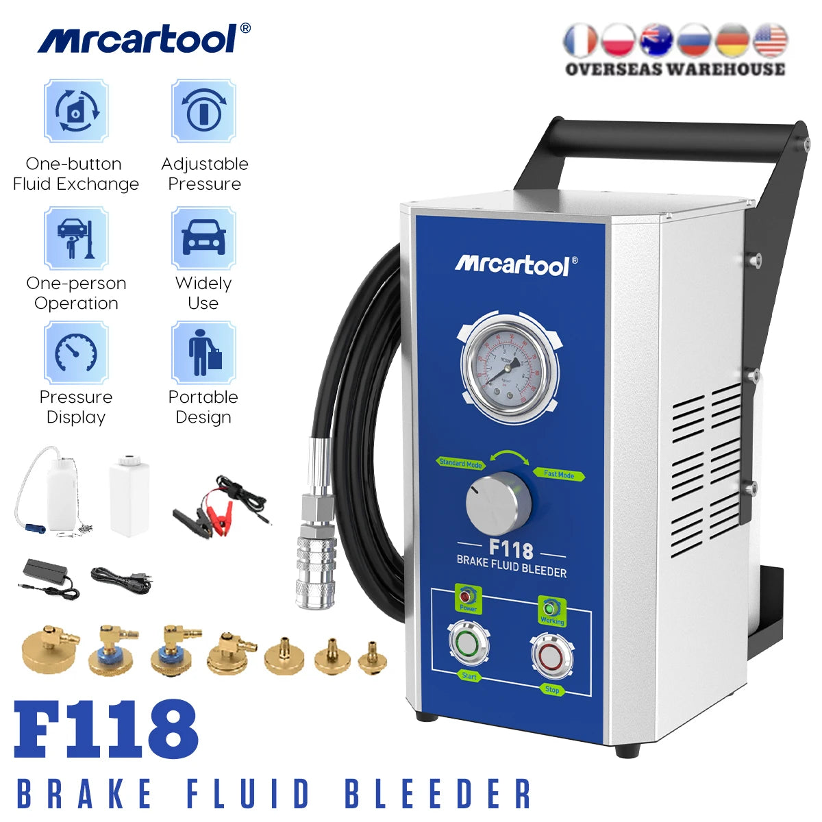 MR CARTOOL F118 Car Brake Oil Filling Changer Extractor DC 12V Dual Pressure Mode Brake Bleeder Fluid Pump Kit Oil Changer Kit