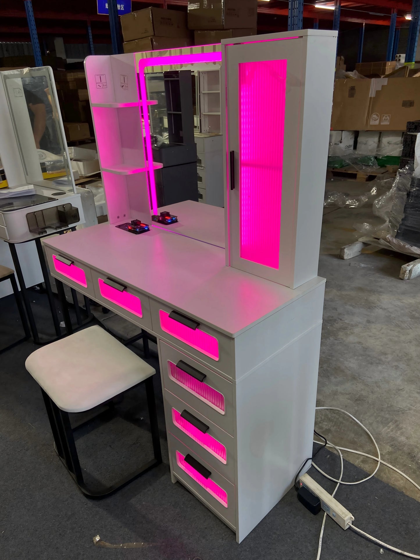 Vanity with RGB Lights and 6 Drawers