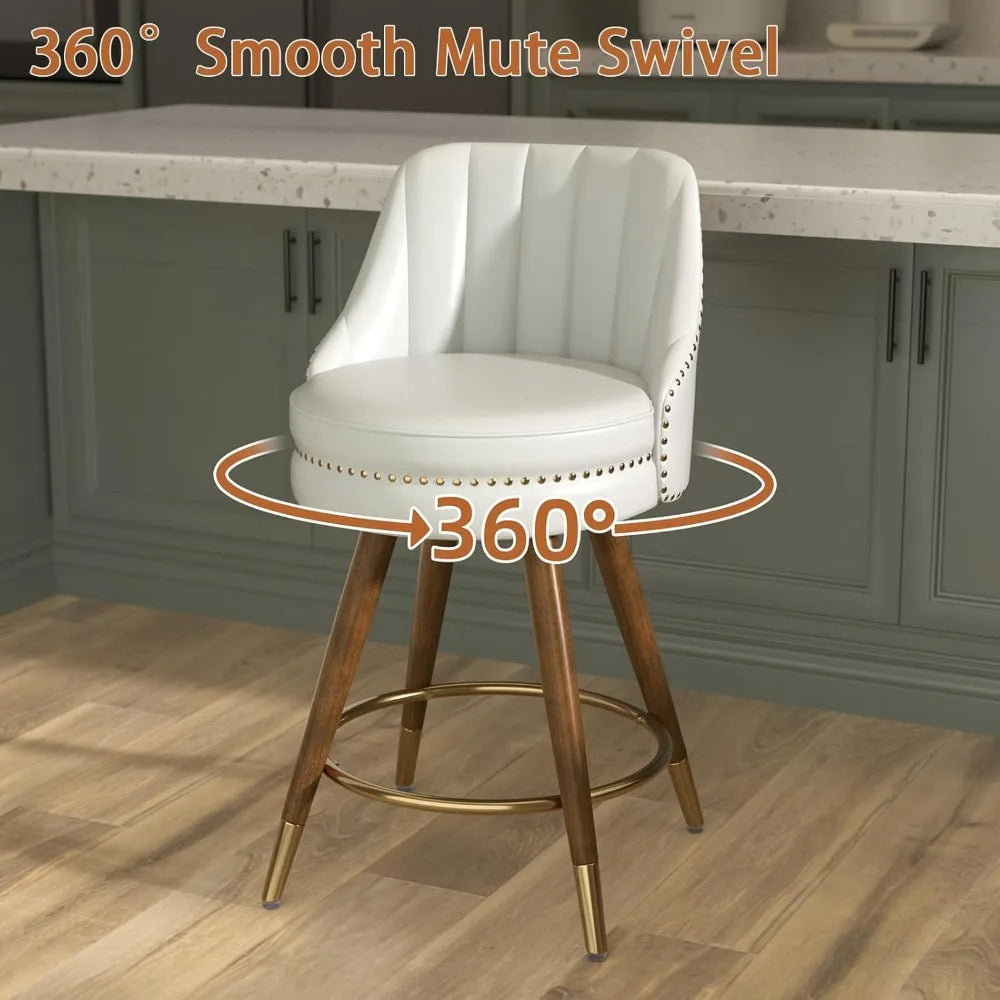 Set of 2 24" White Leather Bar Stool
