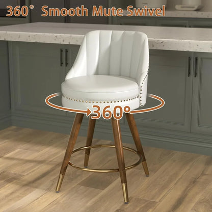 Set of 2 24" White Leather Bar Stool