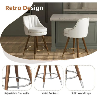 Set of 2 24" White Leather Bar Stool