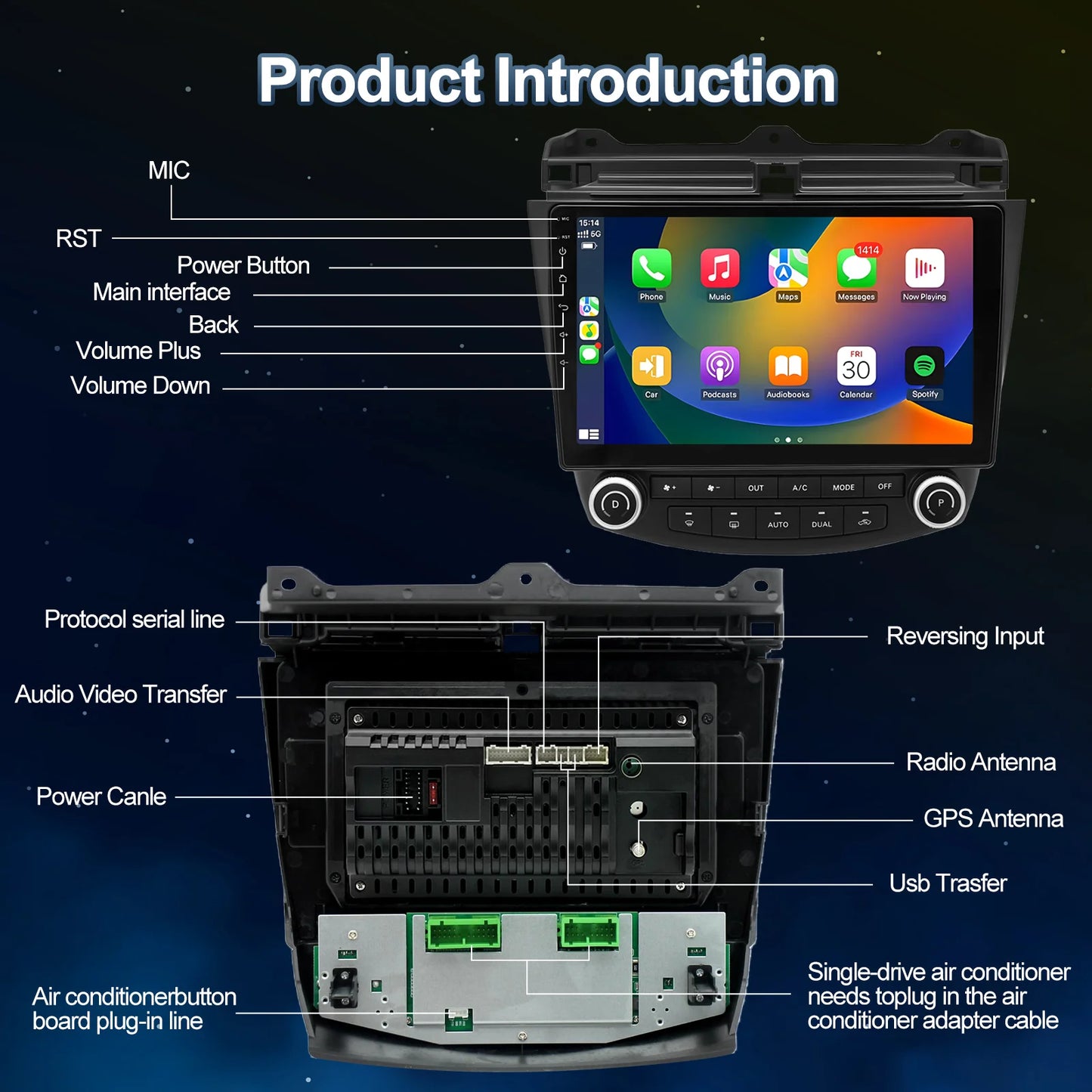 10.1in Wireless Car Carplay/Reversing Camera For Accord 2003-2007