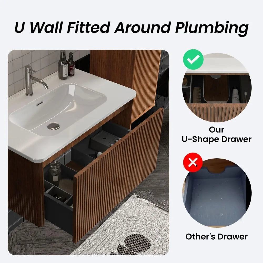 30" Modern Floating Vanity W/ Push Drawer