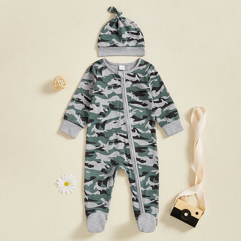 2Pc Winter/Forest Camo Onesie Set 0-6m