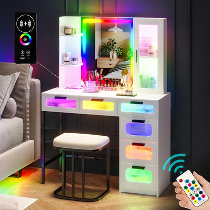 Vanity with RGB Lights and 6 Drawers